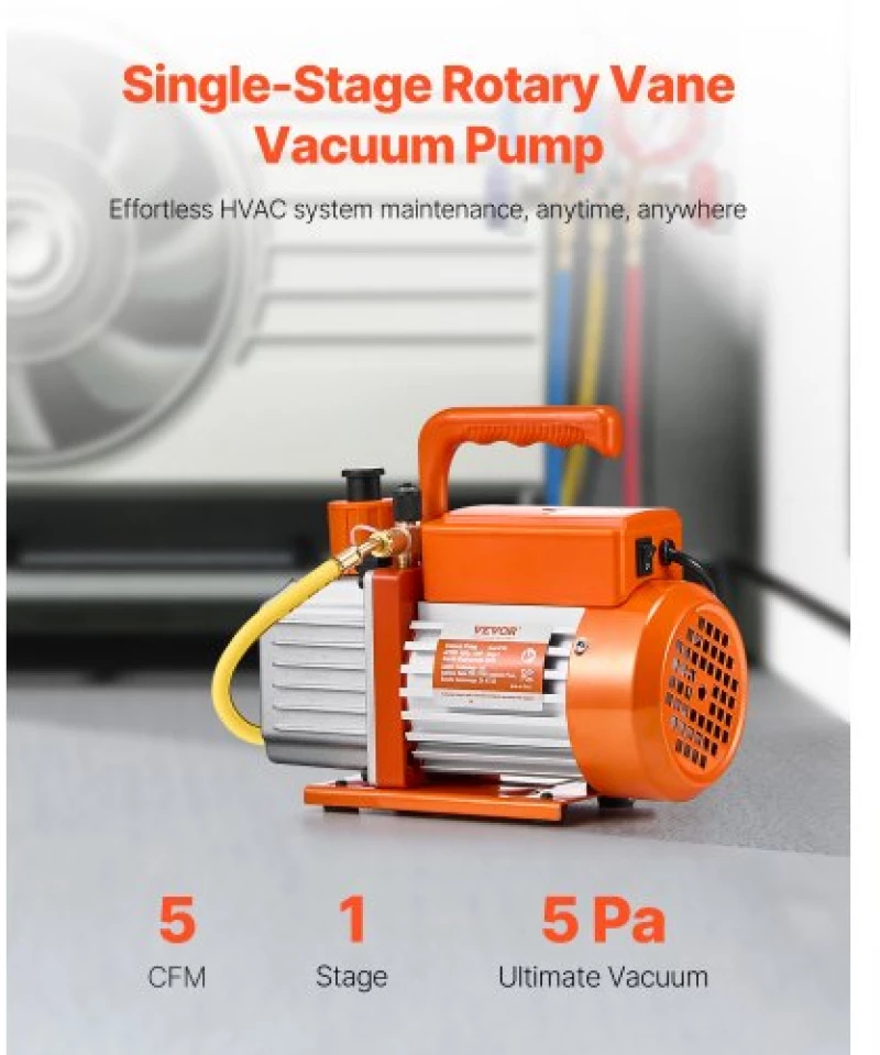 VEVOR Vacuum Pump 5 CFM HVAC Single Stage Rotary Vane Vacuum Pump Oil Included