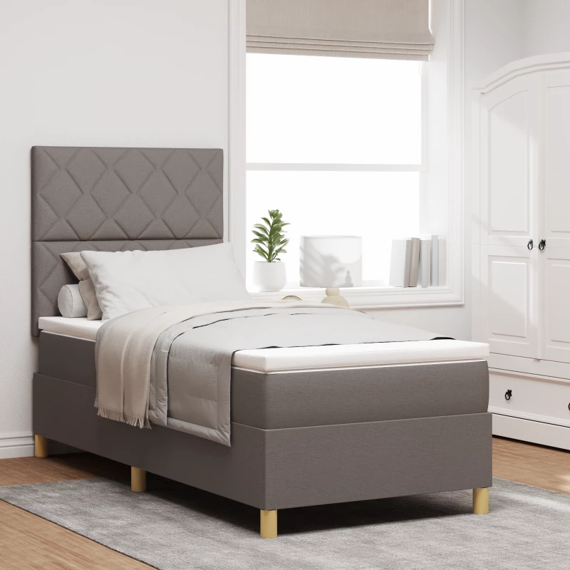 vidaXL κρεβάτι Box Spring με στρώμα Καφέ Μονό Ύφασμα