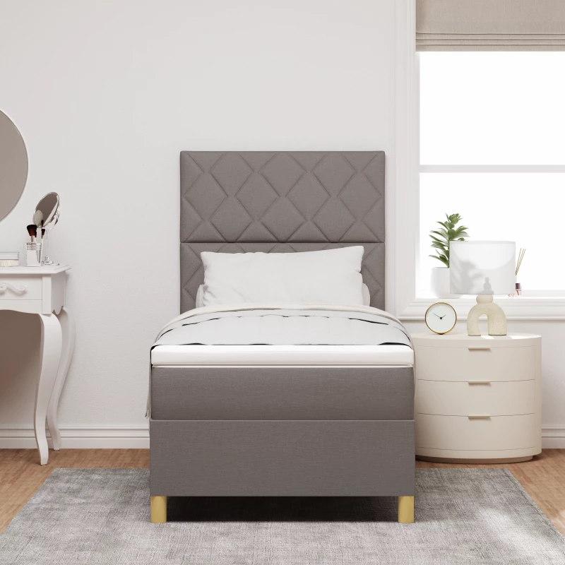 vidaXL κρεβάτι Box Spring με στρώμα Καφέ Μονό Ύφασμα