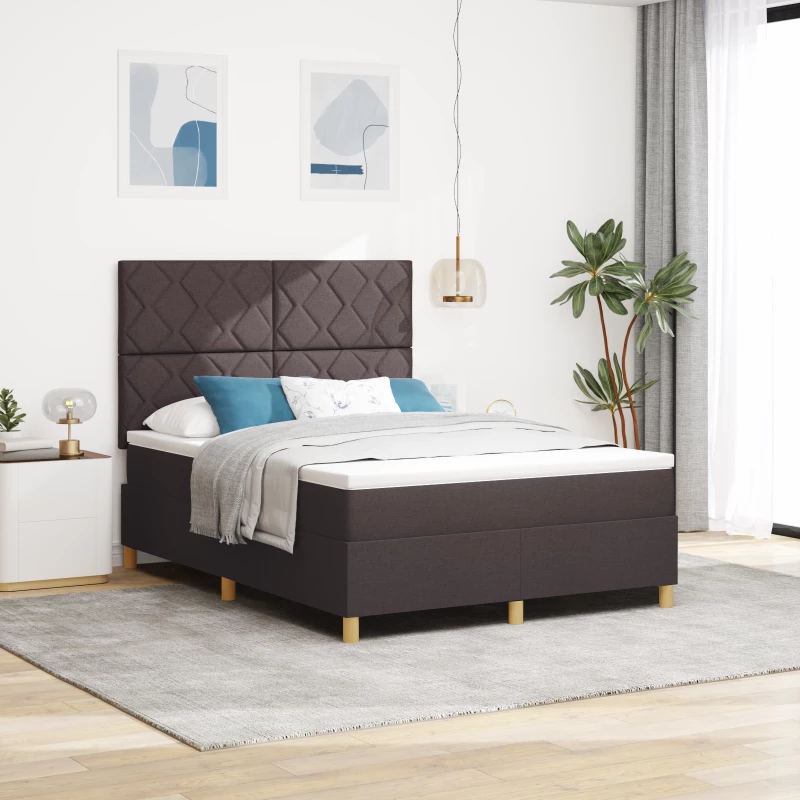 vidaXL Κρεβάτι Box Spring με Ματς Σκούρο Καφέ 140x200 εκ. Ύφασμα