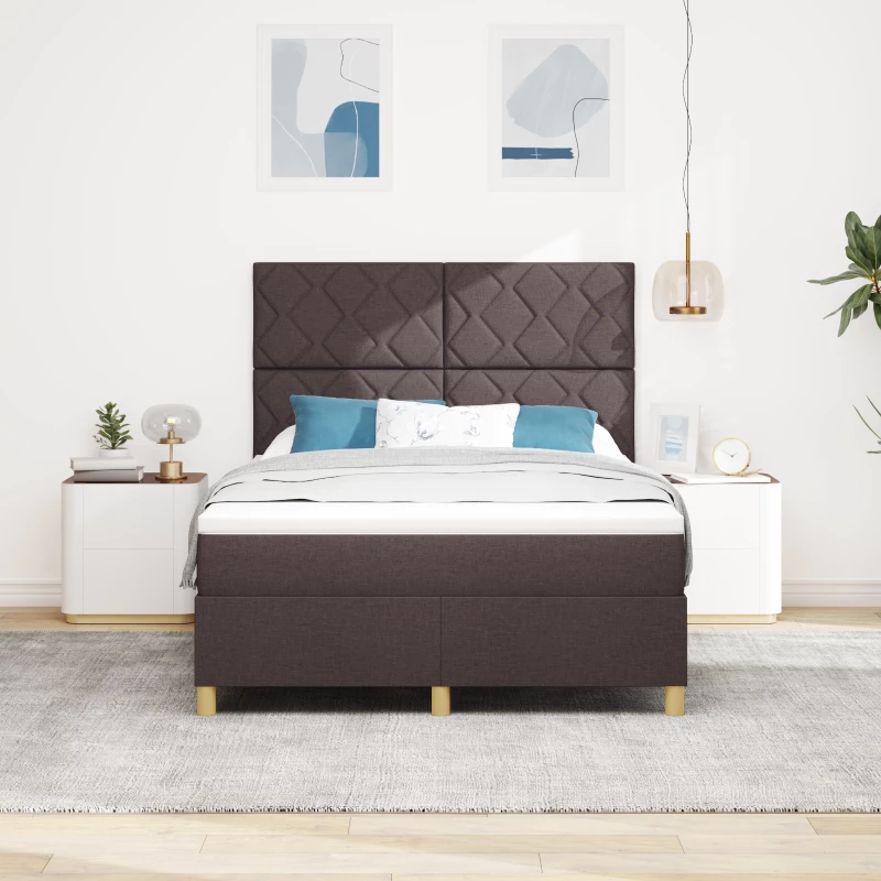 vidaXL Κρεβάτι Box Spring με Ματς Σκούρο Καφέ 140x200 εκ. Ύφασμα