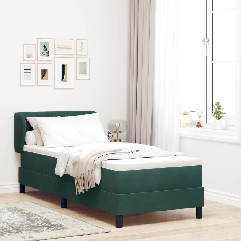 vidaXL Κρεβάτι Box Spring με Στρώμα Σκούρο Πράσινο 80x200 εκ. Βελούδο