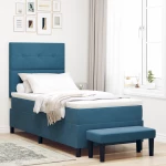 vidaXL Box Spring Bed με Μαξιλάρι & Πάγκο Σκούρο Μπλε 90x200 cm Βελούδο