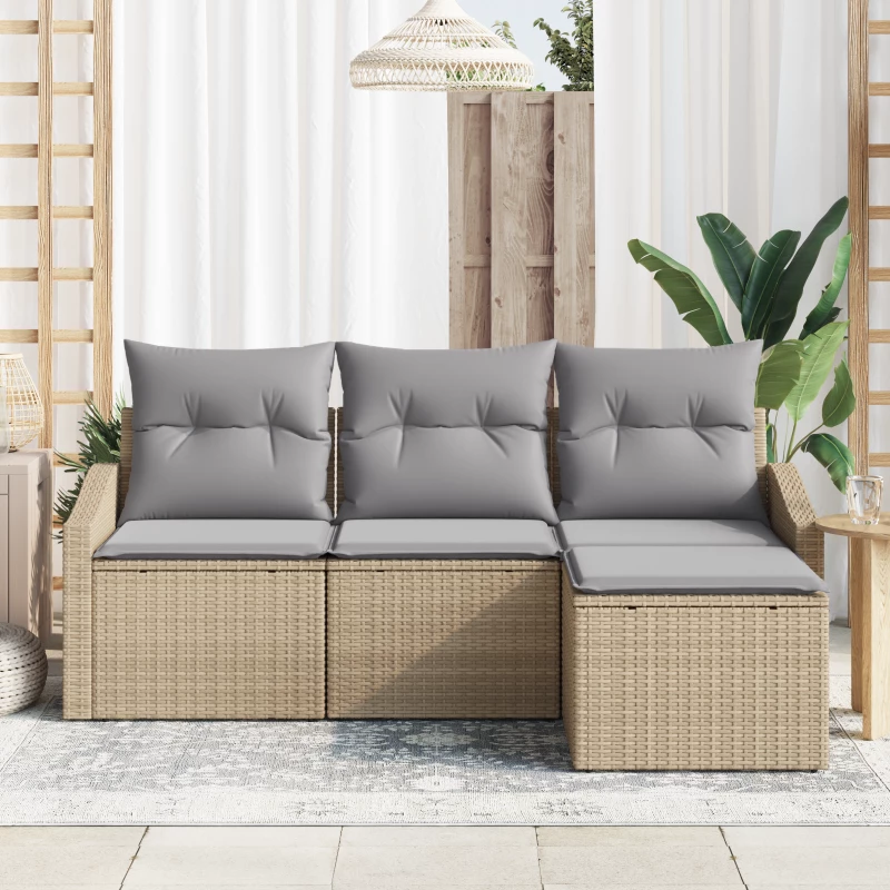 vidaXL Σετ Καναπέ 4 Τεμαχίων με Μαξιλάρια Μπεζ Πολυ Ρατάν