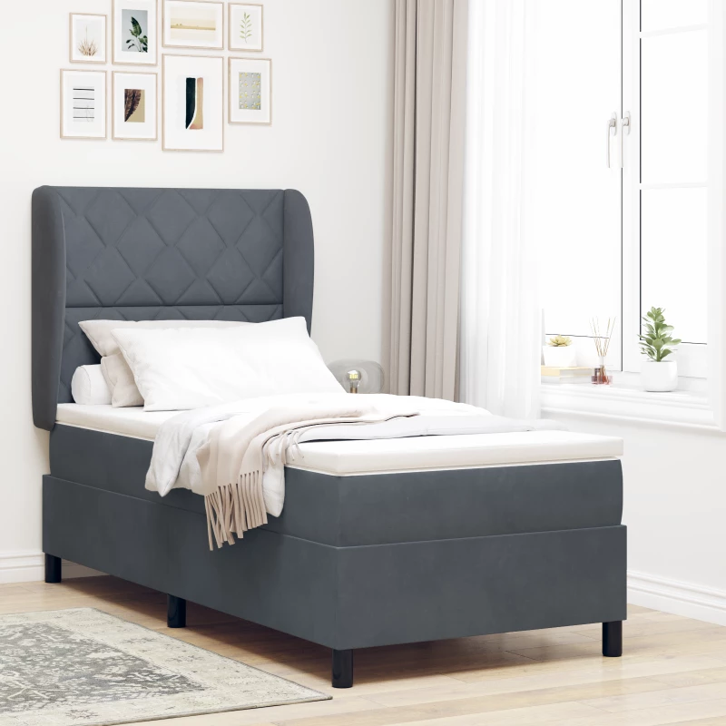 Πολυθρόνα Box Spring με Στρώμα Γκρι 90x190 εκ. Βελούδο