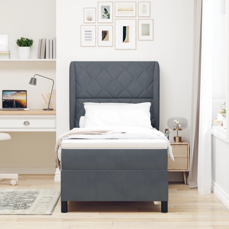 Πολυθρόνα Box Spring με Στρώμα Γκρι 90x190 εκ. Βελούδο