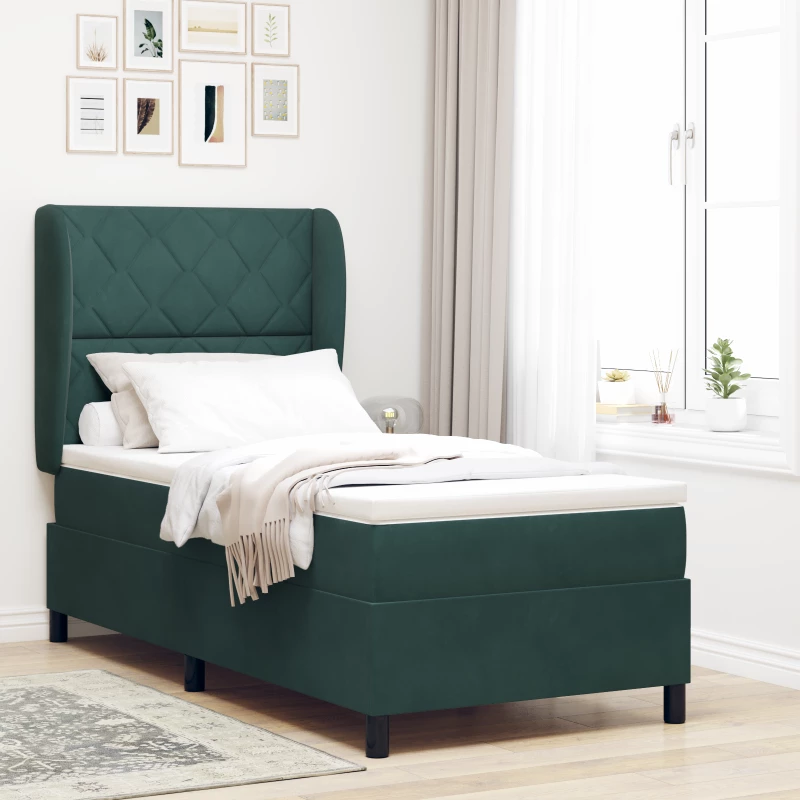 κρεβάτι Box Spring με στρώμα vidaXL σκούρο πράσινο 100x200 εκ βελούδο