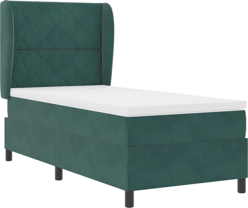 κρεβάτι Box Spring με στρώμα vidaXL σκούρο πράσινο 100x200 εκ βελούδο