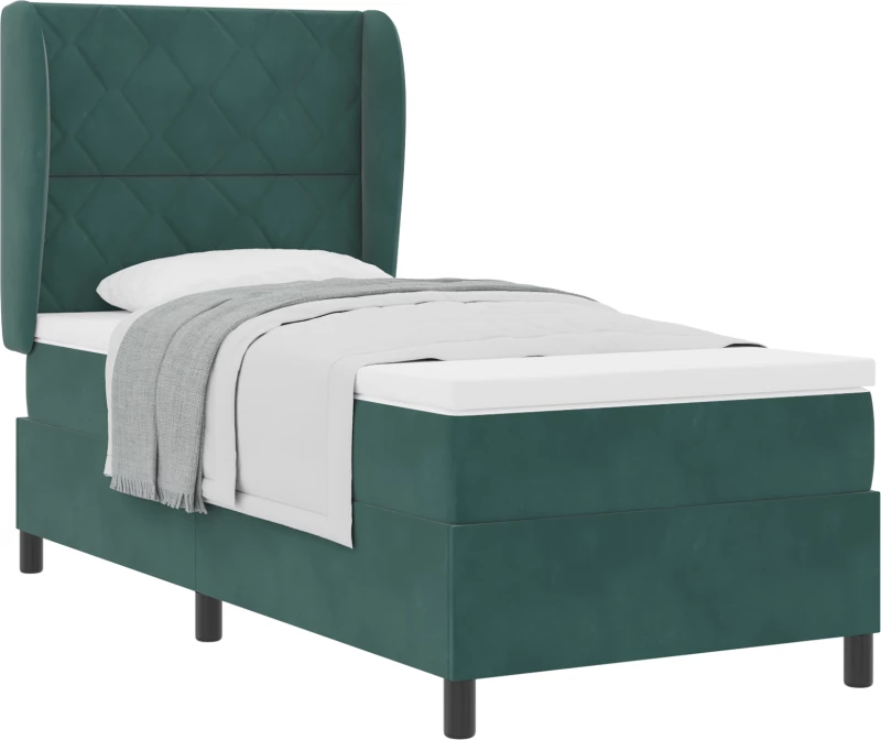 κρεβάτι Box Spring με στρώμα vidaXL σκούρο πράσινο 100x200 εκ βελούδο