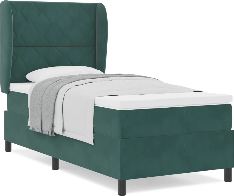 κρεβάτι Box Spring με στρώμα vidaXL σκούρο πράσινο 100x200 εκ βελούδο