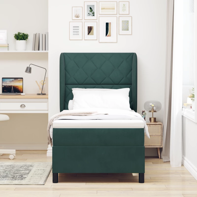 κρεβάτι Box Spring με στρώμα vidaXL σκούρο πράσινο 100x200 εκ βελούδο
