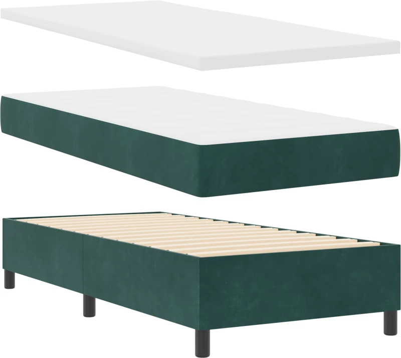 κρεβάτι Box Spring με στρώμα vidaXL σκούρο πράσινο 100x200 εκ βελούδο