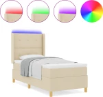 vidaXL Κρεβάτι με Στρώμα και LED Κρεμ 100x200 εκ Υφάσματος