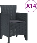 Σετ Τραπεζαρίας 15 Τεμαχίων vidaXL με Μαξιλάρια Ανθρακί Πολυ Ρατάν