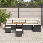 vidaXL Σετ Καναπέ 9 Τεμαχίων με Μαξιλάρια Μαύρος Πολυ Ρατάν