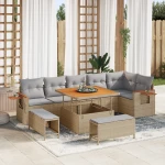 vidaXL 9 Τμήμα Σαλονιού Κήπου με Μαξιλάρια Μπεζ Poly Rattan Acacia