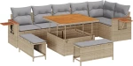 vidaXL 9 Τμήμα Σαλονιού Κήπου με Μαξιλάρια Μπεζ Poly Rattan Acacia