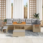vidaXL 9 Τμήμα Σαλονιού Κήπου με Μαξιλάρια Μπεζ Poly Rattan Acacia