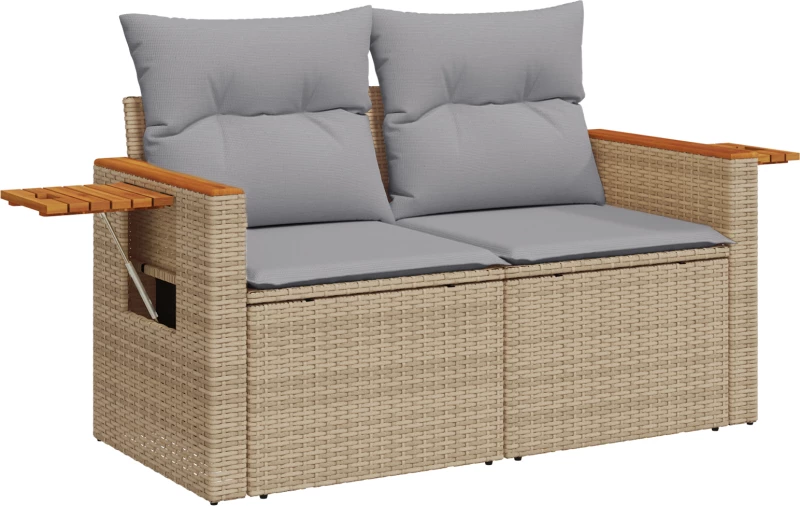 vidaXL 9 Τμήμα Σαλονιού Κήπου με Μαξιλάρια Μπεζ Poly Rattan Acacia