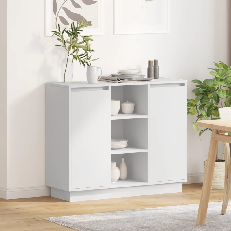 vidaXL Κονσόλα με LED Λευκή 90x32x75 εκ. Κατασκευασμένο ξύλο