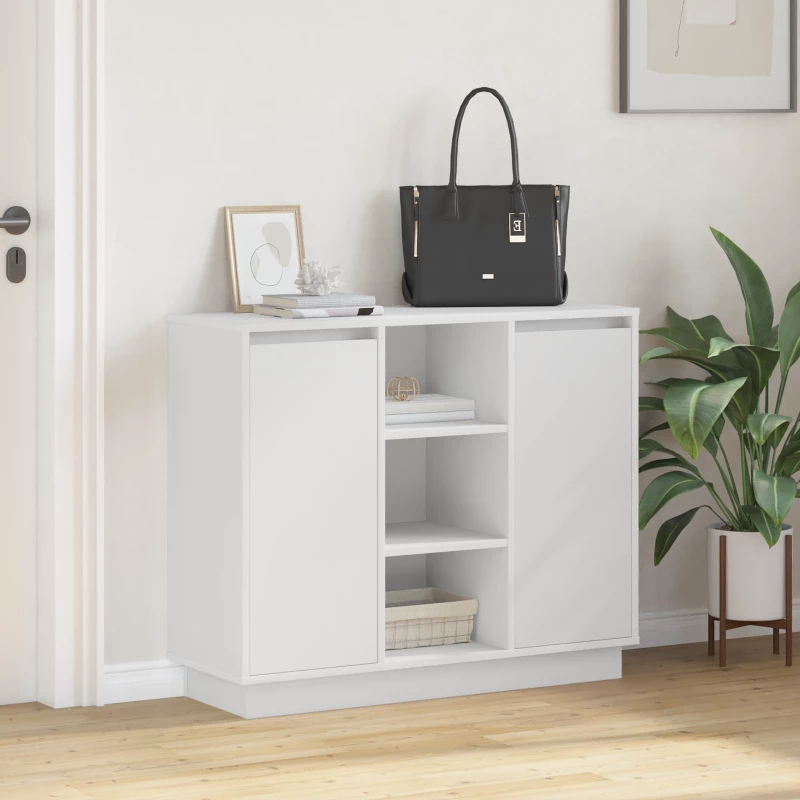 vidaXL Κονσόλα με LED Λευκή 90x32x75 εκ. Κατασκευασμένο ξύλο