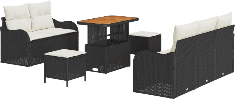vidaXL 8 Τεμάχιο Σετ Καναπέ Κήπου με Μαξιλάρια - Μαύρος Πολυ Ρατάν