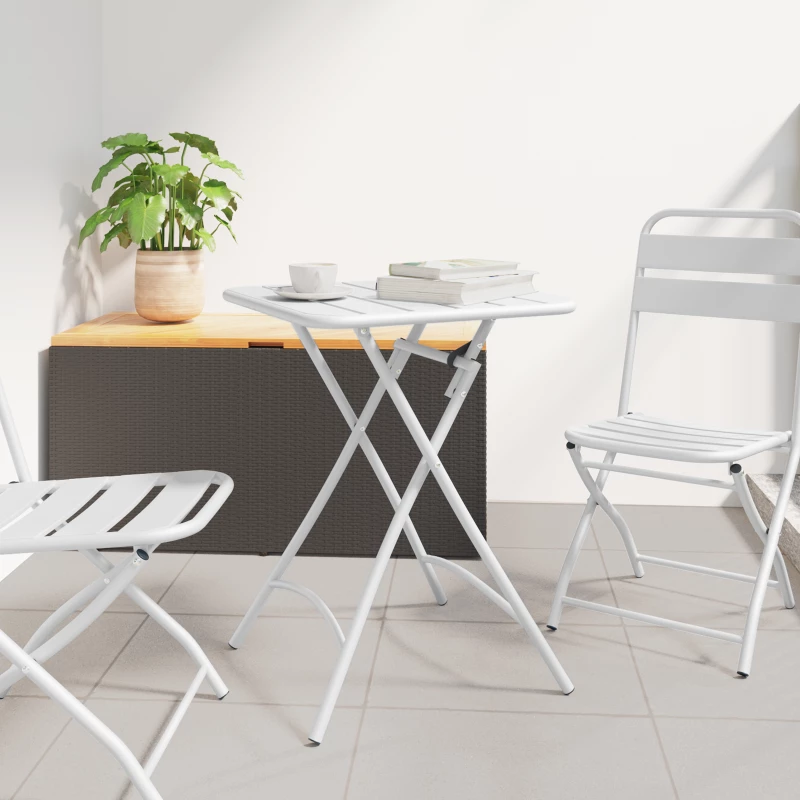 Πτυσσόμενο τραπέζι κήπου vidaXL Λευκό 55x55x73 εκ. από ατσάλι