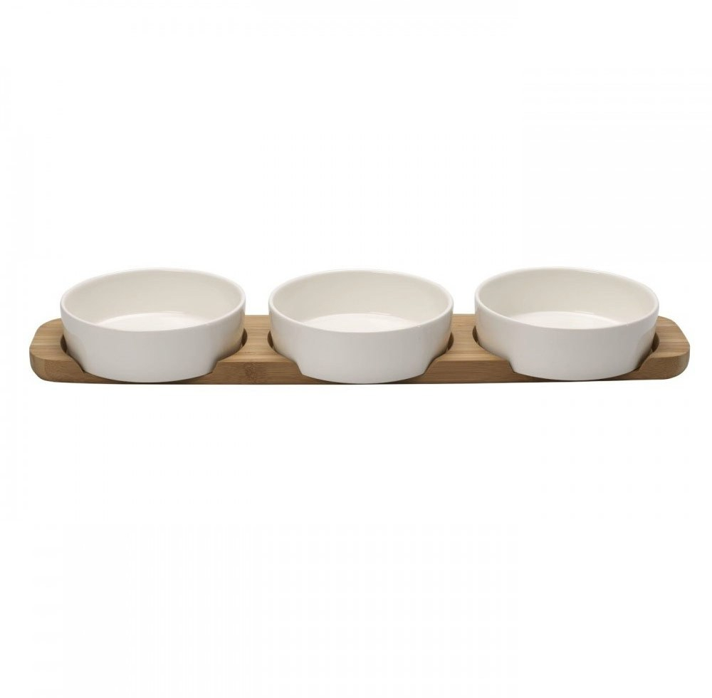 Ορντερβιέρα 3 Θέσεων Lotos 65.000.142 48x15x4cm White-Natural Cryspo Trio Πορσελάνη,Bamboo