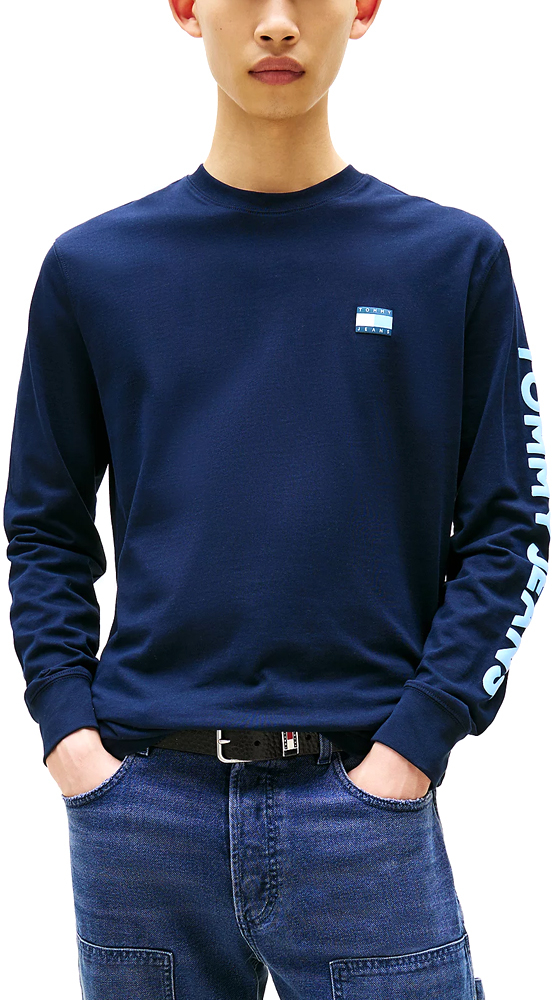 TOMMY HILFIGER TOMMY JEANS FLAG LOSNGSLEEVE REGULAR FIT T-SHIRT MEN ΜΠΛΕ- ΣΙΕΛ (DM0DM21591-C1G)