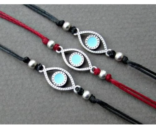 Βραχιόλι από κερωμένο κορδόνι με ματάκι - Καφέ