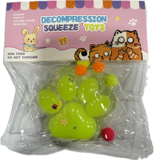 Antistress Pinch Family Squishy Πατούσα Διάφανη με Pon Pon & Φως 7x6cm Κίτρινο Fluo