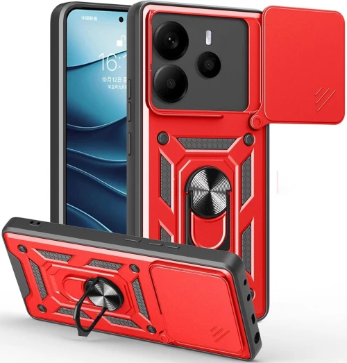 Θήκη Xiaomi Redmi Note 14 5G Bodycell Armor Slide Ανθεκτική με Κάλυμμα για την Κάμερα & Μεταλλικό Ring Holder - Red (5206015081071)