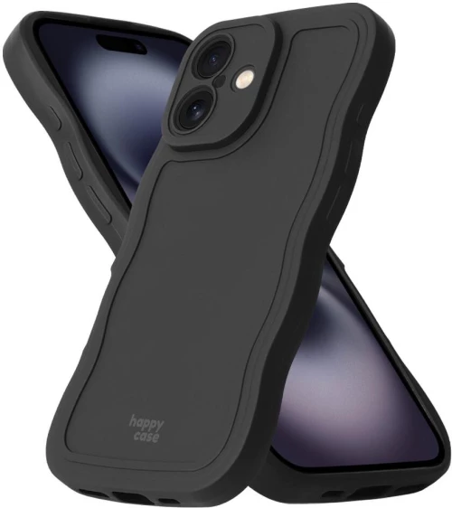 Θήκη iPhone 16 HappyCase Wavy Σιλικόνης - Black (8719246471568)