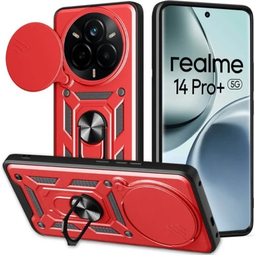 Θήκη Realme 14 Pro Plus Bodycell Armor Slide Ανθεκτική με Κάλυμμα για την Κάμερα & Μεταλλικό Ring Holder - Red (5206015080807)
