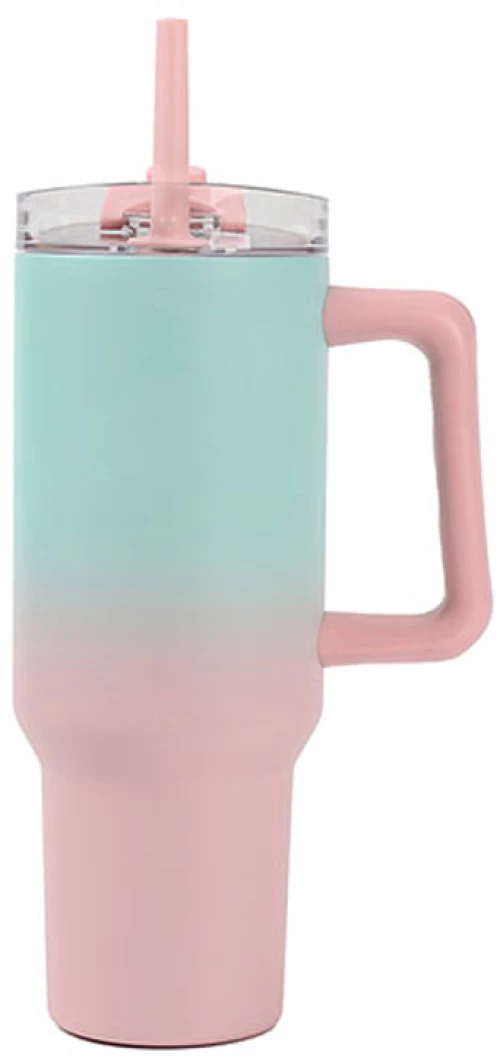 Κούπα Θερμός Ανοξείδωτο με Καλαμάκι και Λαβή - Tumbler i Drink iTotal ID0255 1200ml Pink/green