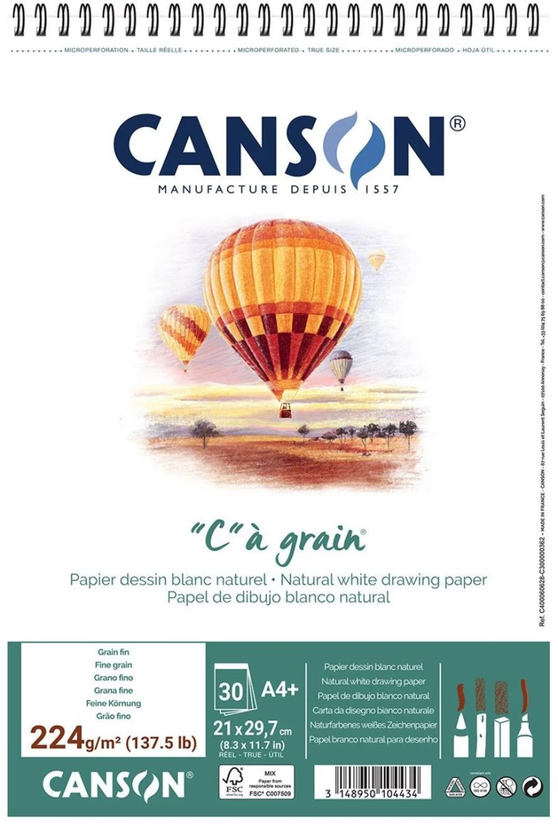 Μπλοκ Canson Σπιραλ Σχεδίου Ca Grain A4+ 224gr 30Φ