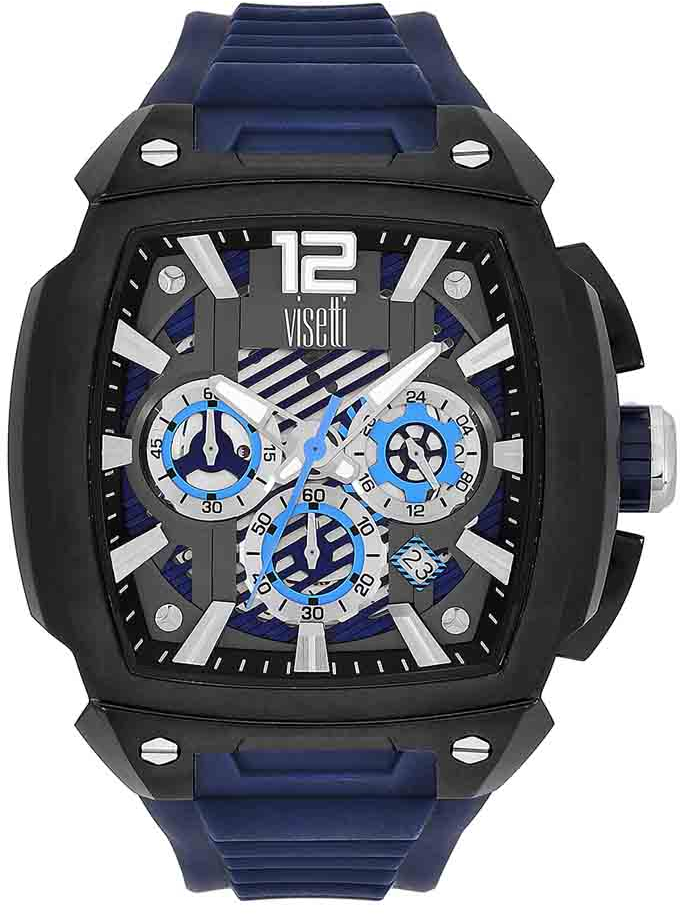 Ρολόι Ανδρικό Silicone Blue Strap Black Stainless Steel Visetti 51I-SW005BC