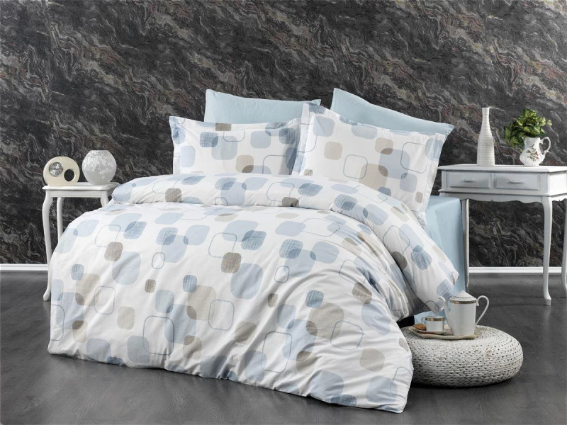Παπλωματοθήκη Εμπριμέ Μελίνα 707 160X240 White-Light Blue 100% Cotton - -