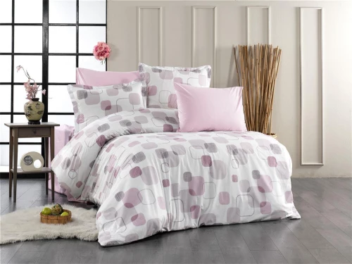 Σεντόνια Εμπριμέ Σετ 4 τεμ Μελίνα 709 220X240 White-Lilac 100% Cotton - -