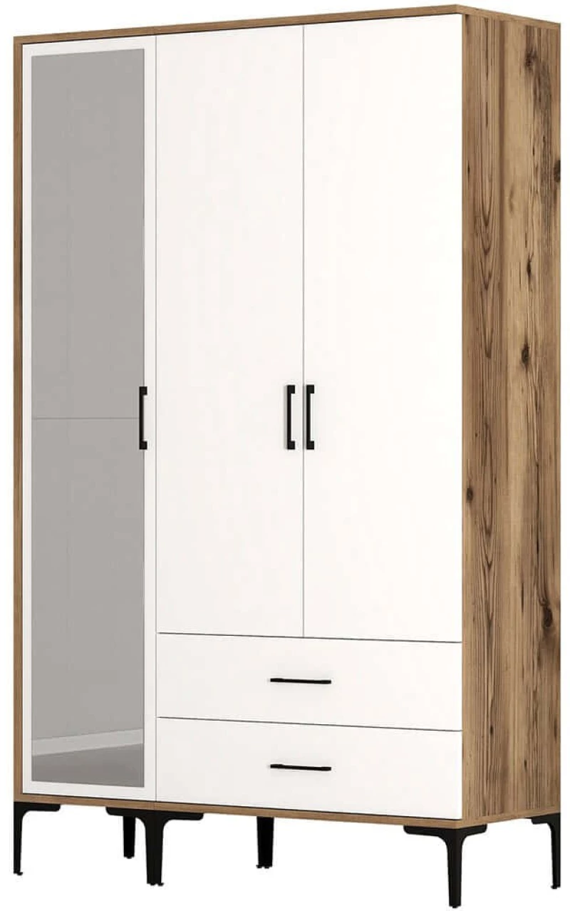 Ντουλάπα Τρίφυλλη Kumsal 845HCT5455 120x47,5x201,4cm Walnut-White Τρίφυλλη