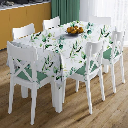 Τραπεζομάντηλο Αλέκιαστο Green Leaves 462 White-Green DimCol 180x300 Βαμβάκι-Πολυέστερ