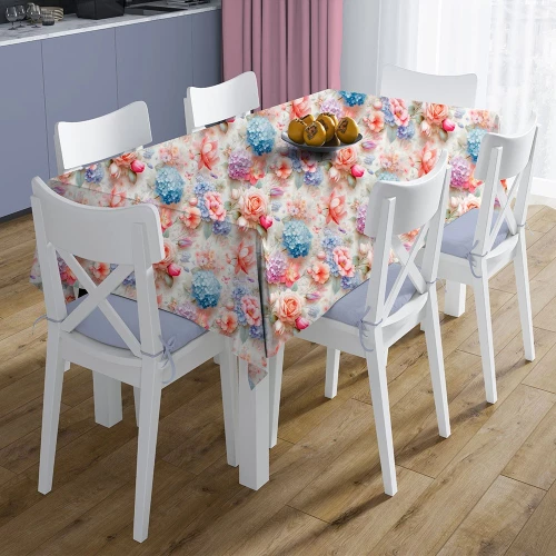 Τραπεζομάντηλο Αλέκιαστο Ορτανσίες 464 Με Τραβέρσα (Σετ 2τμχ) Multi DimCol 140Χ140 Βαμβάκι-Πολυέστερ