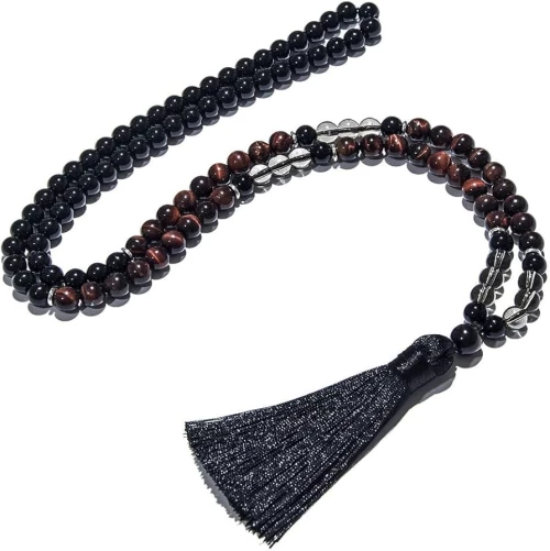 Mala Διαλογισμού από 108 λίθους Μάτι της Τίγρης, Χαλαζία και Μαύρου Όνυχα