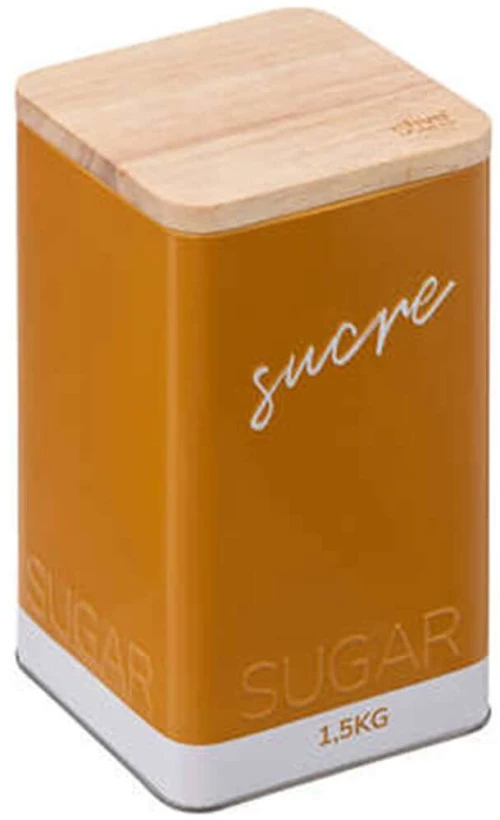 Κουτί Αποθήκευσης Ζάχαρης 194296 10,7x10,7x19,3cm Mustard Marva Μέταλλο,Bamboo