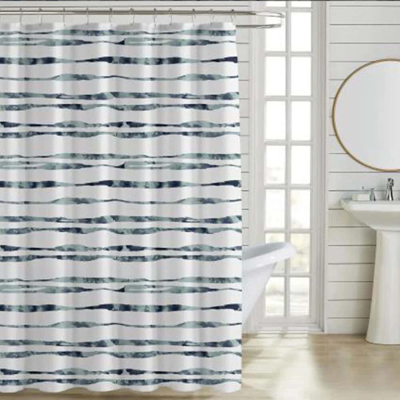 Κουρτίνα Μπάνιου Stripes 846252 White-Blue Ankor 180Πx200Υ Πολυέστερ