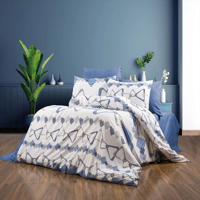 Μαξιλαροθήκη Δαρεία 489 White-Blue DimCol 50Χ70 Βαμβάκι-Πολυέστερ