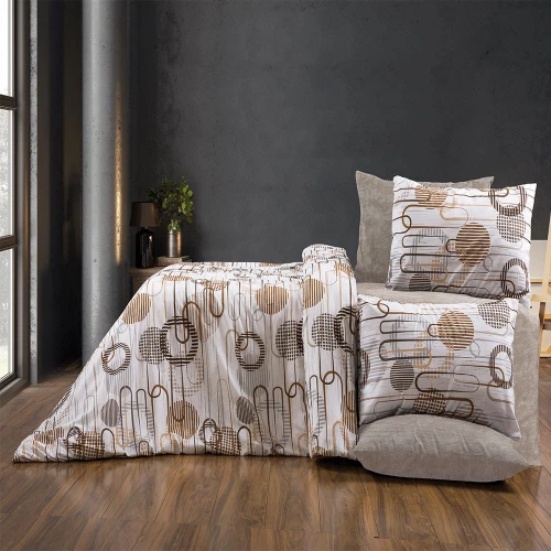 Σεντόνια Διώνη 600 (Σετ 4τμχ) White-Mocha DimCol Queen Size 240x270cm Βαμβάκι-Πολυέστερ