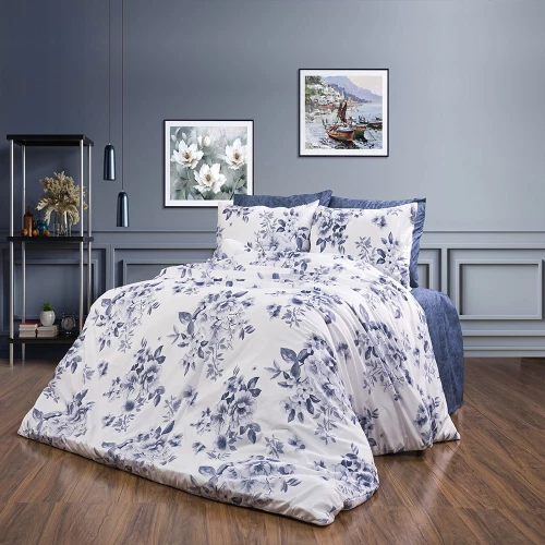 Σεντόνια Βερονίκη 486 (Σετ 4τμχ) White-Blue DimCol Queen Size 220x240cm Βαμβάκι-Πολυέστερ