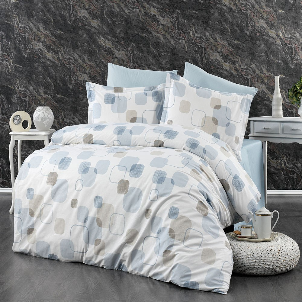 Σεντόνια Μελίνα 707 (Σετ 4τμχ) White-Light Blue DimCol Queen Size 220x240cm 100% Βαμβάκι