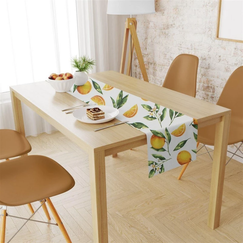 Τραβέρσα Αλέκιαστη Oranges 474 White-Orange DimCol 40Χ180 Βαμβάκι-Πολυέστερ